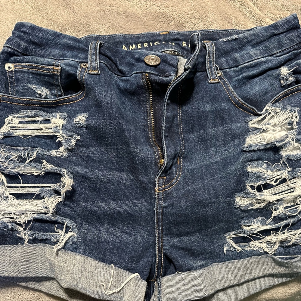 American Eagle Outfitters Curvy Hi Rise Shorts Womens 8 Blue Next Level Stretch